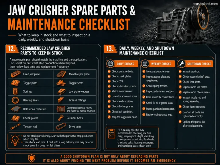 jaw crusher spare parts & maintenance checklist