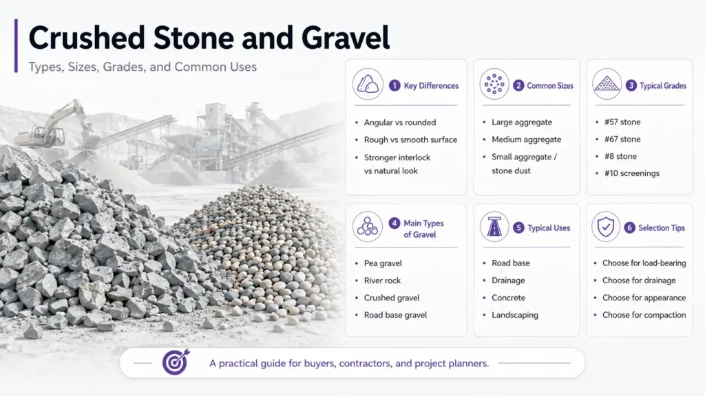 Crushed Stone and Gravel Sizes Explained: Grades, Types, and Applications