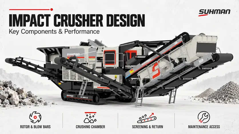 SUHMAN tracked impact crusher with integrated screening and return conveyors.