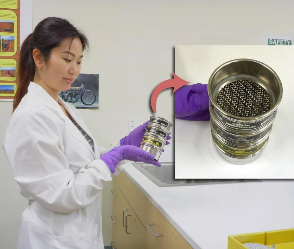 Laboratory sediment sieves used to separate samples into particle size fractions